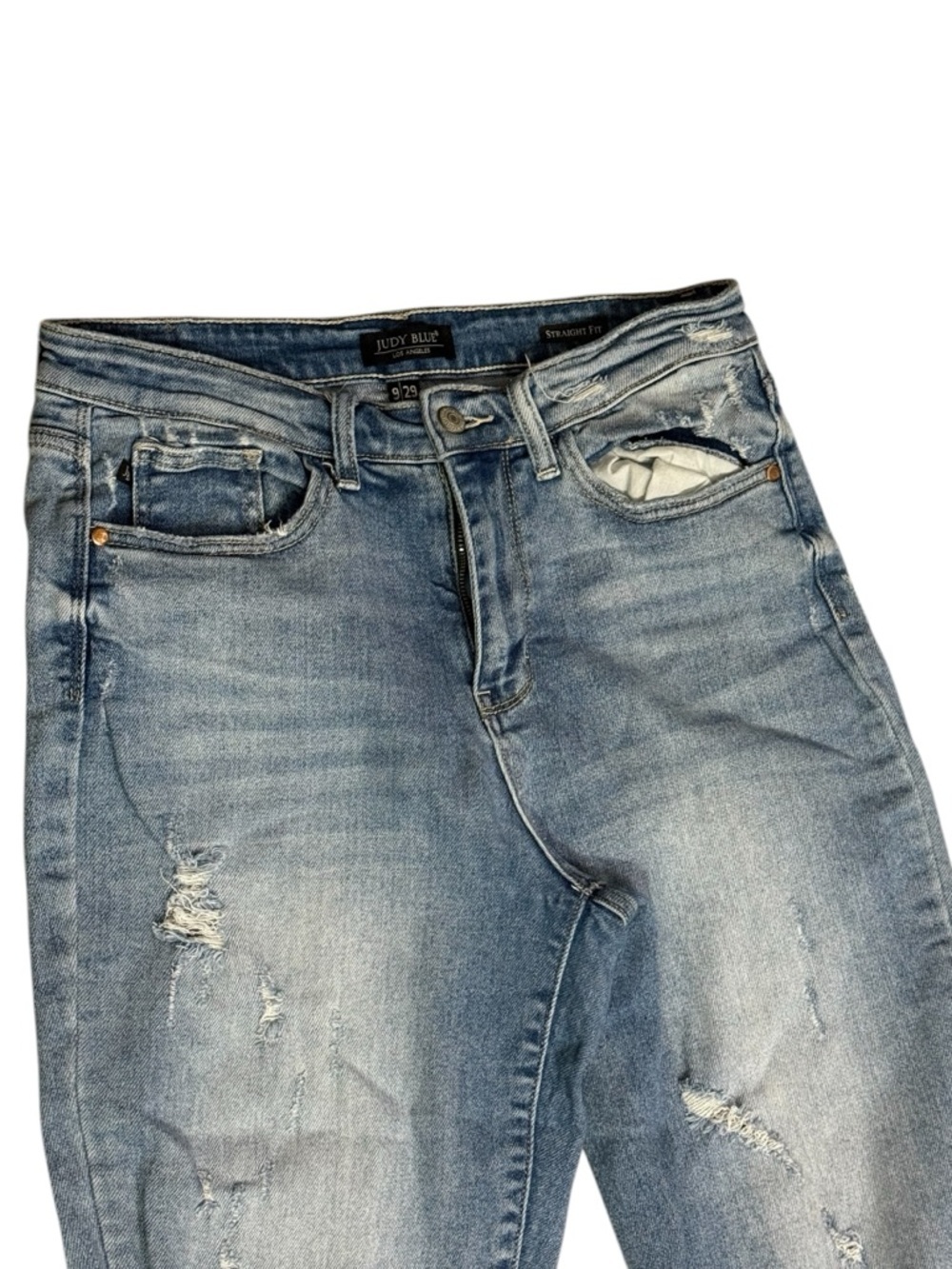 Judy Blue Light Blue Distressed Straight Fit Raw Hem JB823291MD Size 9 / 29 - Picture 2 of 6